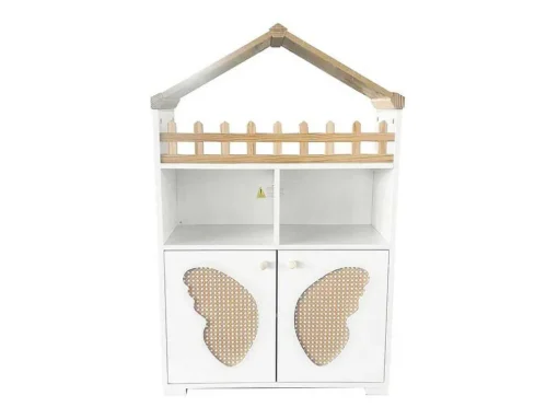 Hoog Dressoir - 2 Vakken En 2 Vlindervormige Deuren - Wit & Naturel
