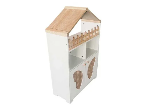 Hoog Dressoir - 2 Vakken En 2 Vlindervormige Deuren - Wit & Naturel