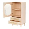 Hoog Dressoir Met 1 Transparante Acryldeur En 2 Rotan Lades - Landelijke Stijl - Naturel
