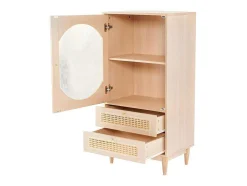 Hoog Dressoir Met 1 Transparante Acryldeur En 2 Rotan Lades - Landelijke Stijl - Naturel