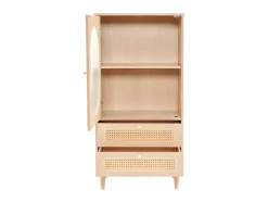 Hoog Dressoir Met 1 Transparante Acryldeur En 2 Rotan Lades - Landelijke Stijl - Naturel