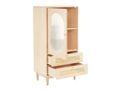 Hoog Dressoir Met 1 Transparante Acryldeur En 2 Rotan Lades - Landelijke Stijl - Naturel
