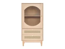 Hoog Dressoir Met 1 Transparante Acryldeur En 2 Rotan Lades - Landelijke Stijl - Naturel