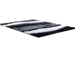 Hoogpolig Tapijt Ecume - Hand Getuft - Zwart En Wit - 160 X 230 Cm