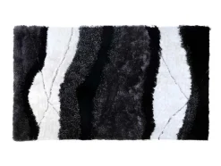 Hoogpolig Tapijt Ecume - Hand Getuft - Zwart En Wit - 160 X 230 Cm