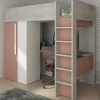 Hoogslaper - 90 X 200 Cm - Met Kast En Bureau - Roze En Wit + Matras -Nicolas