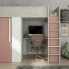 Hoogslaper - 90 X 200 Cm - Met Kast En Bureau - Roze En Wit - Nicolas