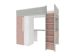 Hoogslaper - 90 X 200 Cm - Met Kast En Bureau - Roze En Wit - Nicolas