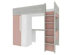 Hoogslaper - 90 X 200 Cm - Met Kast En Bureau - Roze En Wit + Matras -Nicolas
