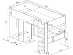 Hoogslaper - 90 X 200 Cm - Met Kast En Bureau - Roze En Wit + Matras -Nicolas