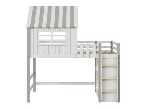 Hoogslaper 90 X 200 Cm - Cabinebed Met Ladder - Opbergplank - Massief Hout - Groen