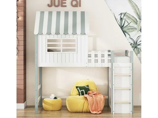 Hoogslaper 90 X 200 Cm - Cabinebed Met Ladder - Opbergplank - Massief Hout - Groen