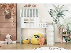 Hoogslaper 90 X 200 Cm - Cabinebed Met Ladder - Opbergplank - Massief Hout - Groen