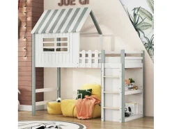 Hoogslaper 90 X 200 Cm - Cabinebed Met Ladder - Opbergplank - Massief Hout - Groen