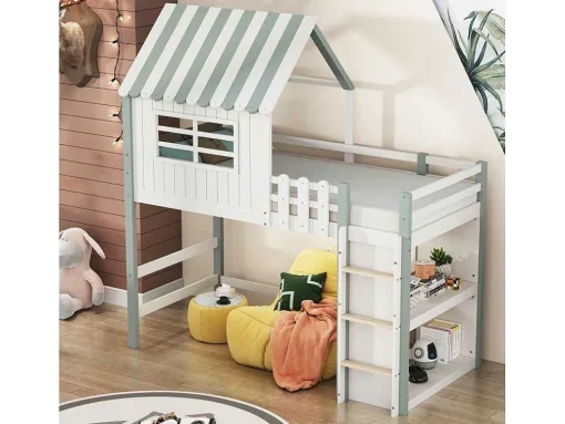 Hoogslaper 90 X 200 Cm - Cabinebed Met Ladder - Opbergplank - Massief Hout - Groen