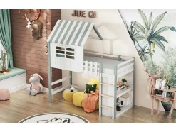 Hoogslaper 90 X 200 Cm - Cabinebed Met Ladder - Opbergplank - Massief Hout - Groen