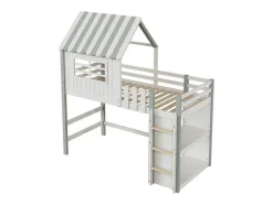Hoogslaper 90 X 200 Cm - Cabinebed Met Ladder - Opbergplank - Massief Hout - Groen