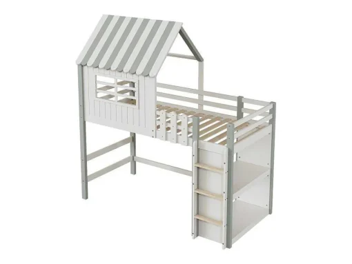 Hoogslaper 90 X 200 Cm - Cabinebed Met Ladder - Opbergplank - Massief Hout - Groen