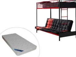 Hoogslaper 90 X 190 Cm - Met Slaapbank - Metaal - Zwart En Rood + Futon + Matras - Modulo V