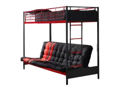 Hoogslaper 90 X 190 Cm - Met Slaapbank - Metaal - Zwart En Rood + Futon + Matras - Modulo V