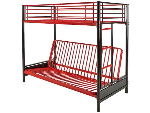 Hoogslaper 90 X 190 Cm - Met Slaapbank - Metaal - Zwart En Rood + Futon + Matras - Modulo V