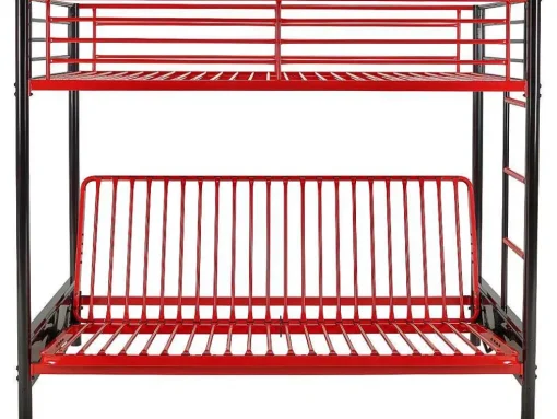 Hoogslaper 90 X 190 Cm - Met Slaapbank - Metaal - Zwart En Rood + Futon + Matras - Modulo V