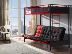 Hoogslaper 90 X 190 Cm - Met Slaapbank - Metaal - Zwart En Rood + Futon + Matras - Modulo V