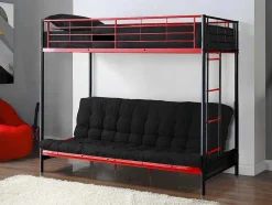 Hoogslaper 90 X 190 Cm - Met Slaapbank - Metaal - Zwart En Rood + Futon + Matras - Modulo V