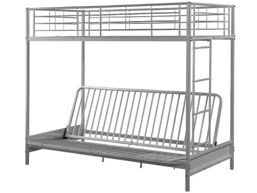 Hoogslaper 90 X 190 Cm - Met Uitklapbare Bank - Metaal - Zilver + Zwart Futon - Modulo V