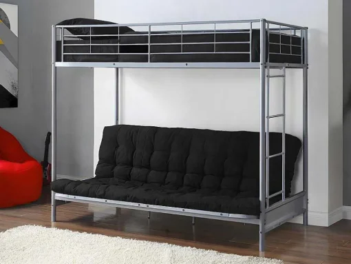 Hoogslaper 90 X 190 Cm - Met Uitklapbare Bank - Metaal - Zilver + Zwart Futon - Modulo V