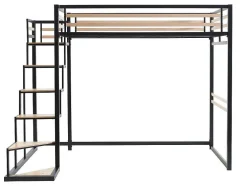 Hoogslaper 140 X 200 Cm - Metaal En Mdf - Zwart En Naturel + Matras - Jogui