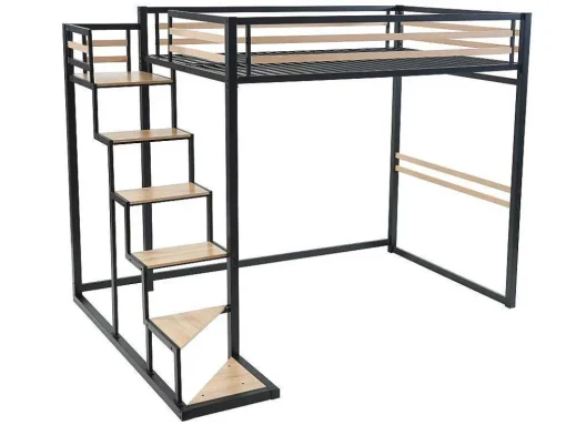 Hoogslaper 140 X 200 Cm - Metaal En Mdf - Zwart En Naturel + Matras - Jogui