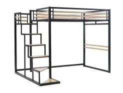 Hoogslaper 140 X 200 Cm - Metaal En Mdf - Zwart En Naturel - Jogui