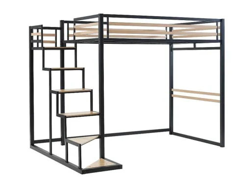 Hoogslaper 140 X 200 Cm - Metaal En Mdf - Zwart En Naturel - Jogui
