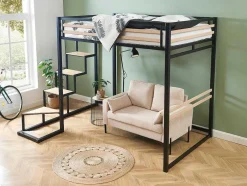 Hoogslaper 140 X 200 Cm - Metaal En Mdf - Zwart En Naturel - Jogui