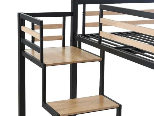 Hoogslaper 140 X 200 Cm - Metaal En Mdf - Zwart En Naturel + Matras - Jogui
