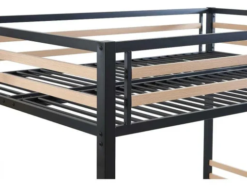 Hoogslaper 140 X 200 Cm - Metaal En Mdf - Zwart En Naturel + Matras - Jogui