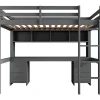 Hoogslaper 90 X 200 Cm Met Bureau, Boekenkast, Lades En Ladder, Mdf Hout, Grijs