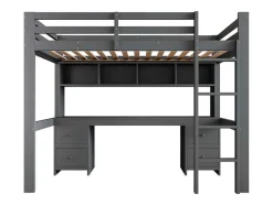 Hoogslaper 90 X 200 Cm Met Bureau, Boekenkast, Lades En Ladder, Mdf Hout, Grijs