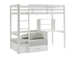 Hoogslaper 90 X 200 Cm Met Bureau, Slaapbank En Opbergruimte - Massief Grenen - Gebleekt + Matras - Goliath Iii