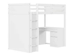 Hoogslaper 90 X 200 Cm Met Bureau, Opbergplanken, Lades En Ladder, Mdf-Hout, Wit