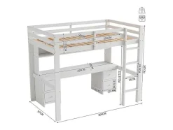 Hoogslaper 90 X 200 Cm Met Bureau, Boekenkast, Lades En Ladder, Mdf Hout, Wit