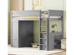 Hoogslaper 90 X 200 Cm Met Bureau + 2 Laden - Kledingkast Met Schuifdeur - Mdf Hout - Grijs