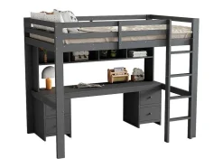 Hoogslaper 90 X 200 Cm Met Bureau, Boekenkast, Lades En Ladder, Mdf Hout, Grijs