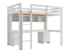 Hoogslaper 90 X 200 Cm Met Bureau, Boekenkast, Lades En Ladder, Mdf Hout, Wit