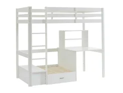 Hoogslaper 90 X 200 Cm Met Bureau, Slaapbank En Opbergruimte - Massief Grenen - Gebleekt + Matras - Goliath Iii