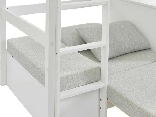 Hoogslaper 90 X 200 Cm Met Bureau, Slaapbank En Opbergruimte - Massief Grenen - Gebleekt + Matras - Goliath Iii