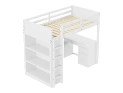 Hoogslaper 90 X 200 Cm Met Bureau, Opbergplanken, Lades En Ladder, Mdf-Hout, Wit