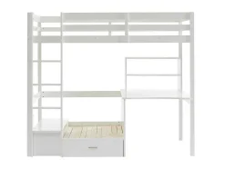 Hoogslaper 90 X 200 Cm Met Bureau, Slaapbank En Opbergruimte - Massief Grenen - Gebleekt + Matras - Goliath Iii