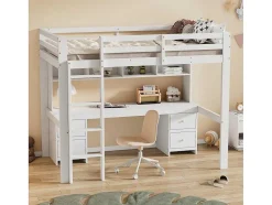 Hoogslaper 90 X 200 Cm Met Bureau, Boekenkast, Lades En Ladder, Mdf Hout, Wit
